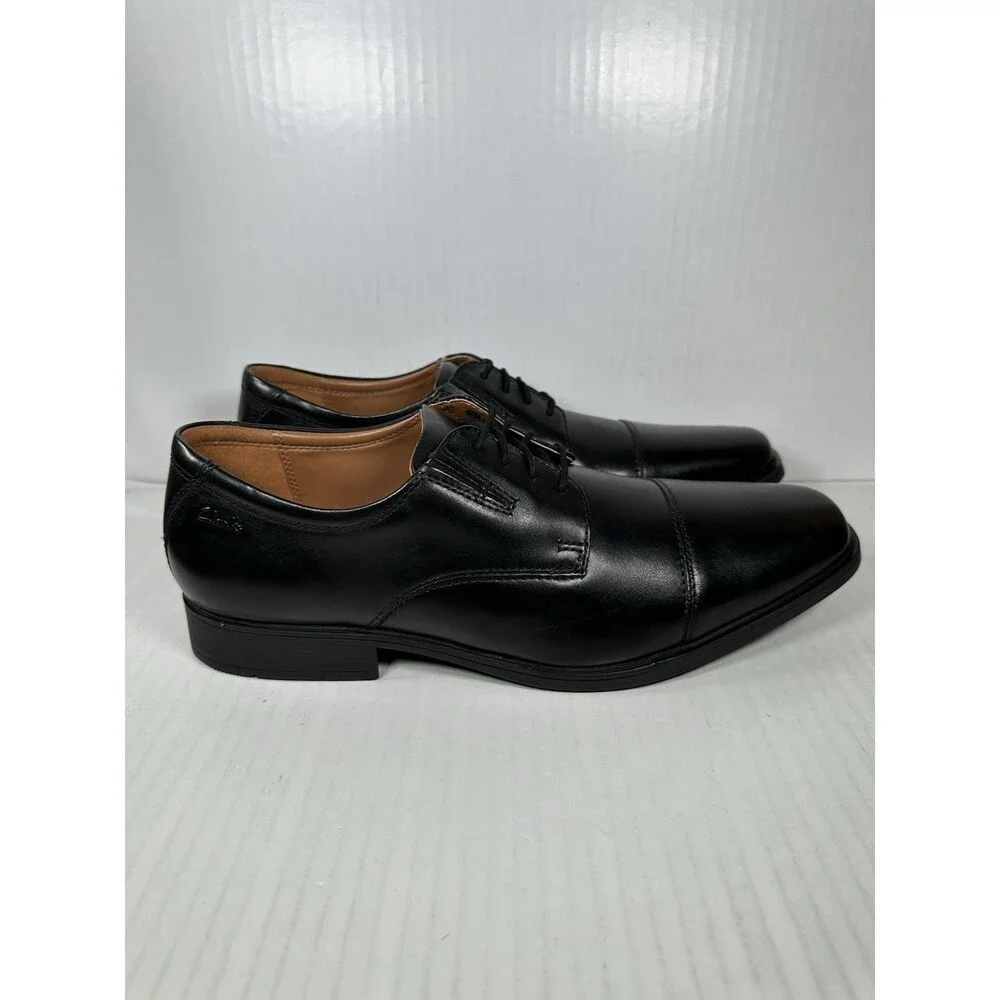 Clarks Tilden Size 11.5 Wide Black Leather Cap Toe Oxford Dress Shoes Mens NEW
